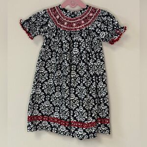StellyBelly: Girls Smocked Red / White / Black Bishop Dress, Size 2T